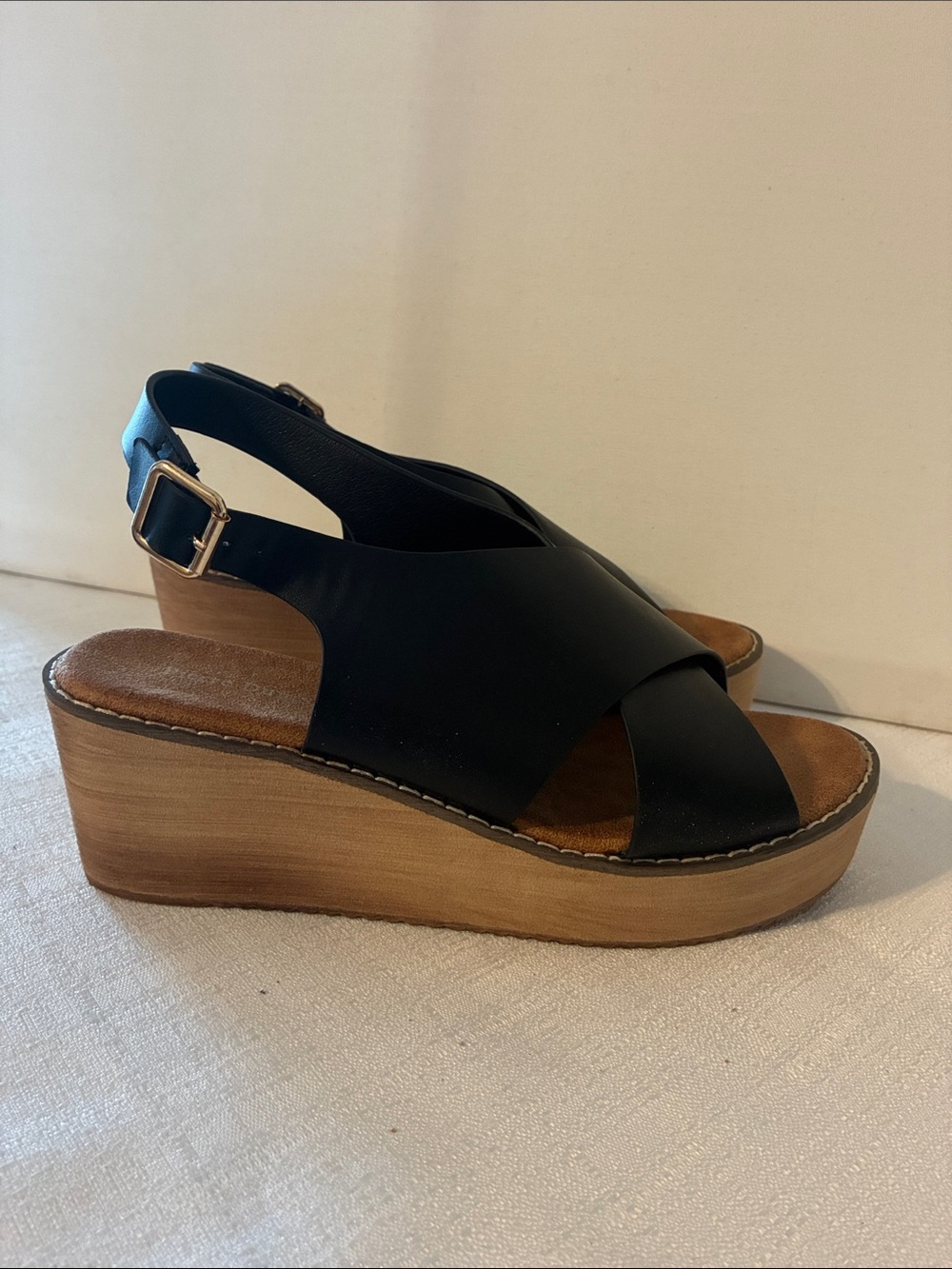 Pierre Dumas Black Crisscross Platform Wedge Sandals